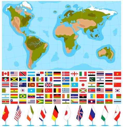 Conjunto de ilustración de vector de mapa mundial de banderas Vector