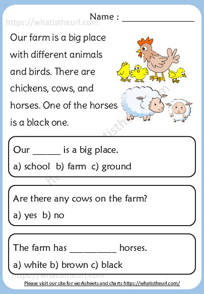 farm reading prehension worksheets worksheets for kindergarten