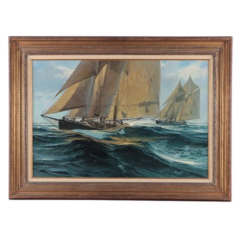 Thomas Hoyne Nautical Oil Painting Of Fishing Boats Driving To Market