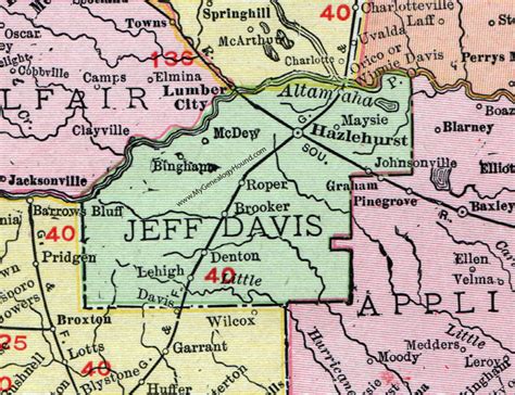 Jeff Davis County Georgia 1911 Map Hazlehurst Roper Denton Maysie
