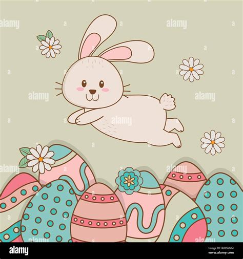 Little Rabbit With Eggs Painted Easter Character Stock Vector Image