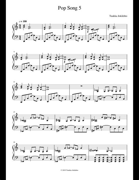 Free sheet piano music in pdf and midi, video and tutorials online. Pop Song 5 sheet music for Piano download free in PDF or MIDI