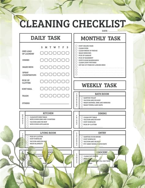 Buy Cleaning Checklist Daily Weekly And Monthly Cleaning Schedule