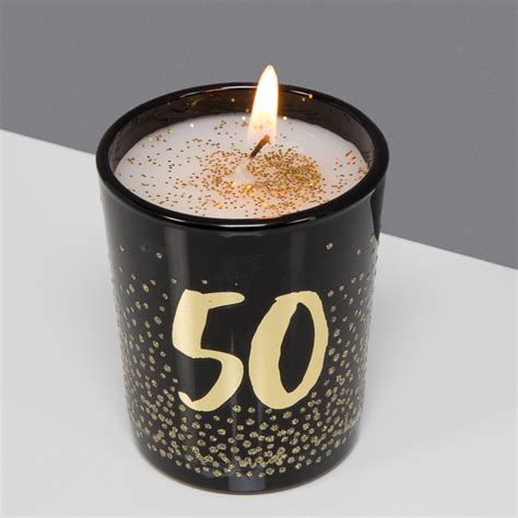 50th Signography Black Glass Candle Goldglitter 50 Birthday Ideas