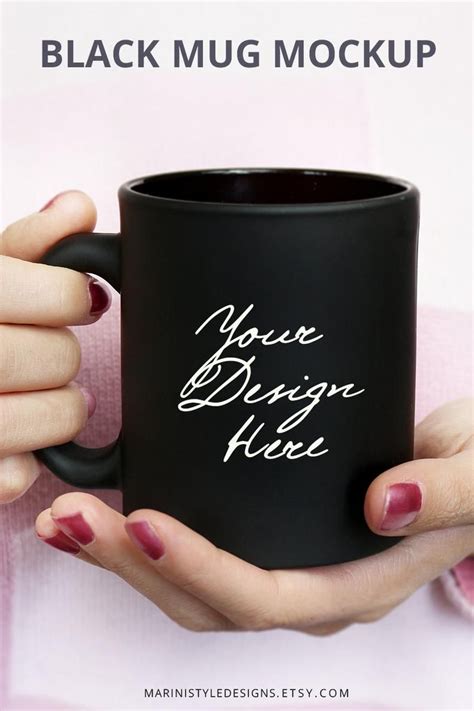 Woman Holding Black Mug Mockup Mockup Of Black Coffee Mug In Etsy In