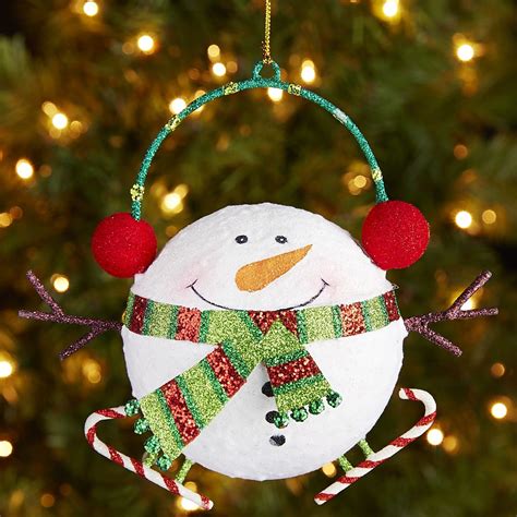 Glitter Round Snowman Ornament Whimsical Christmas Snowman Ornaments