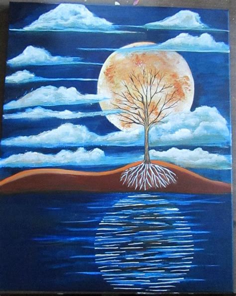 Abstract Painting Modern Art Full Moon Over Water Painting 16 Etsy In