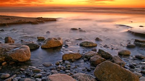 Rocks Ocean Beautiful Sunset Sky Clouds Sea Beach Stones Water
