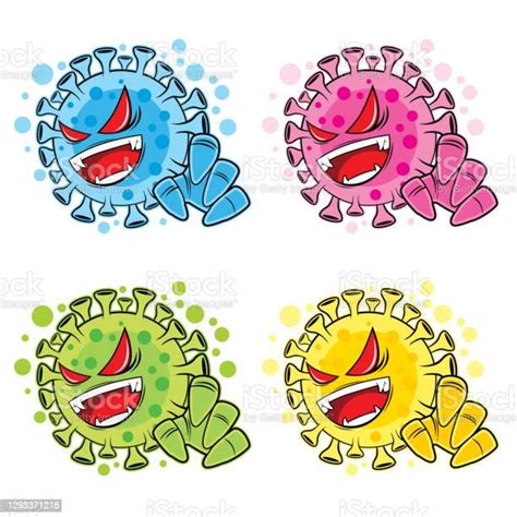 Scary Coronavirus Cartoon Character Color Bundle Stock Illustration
