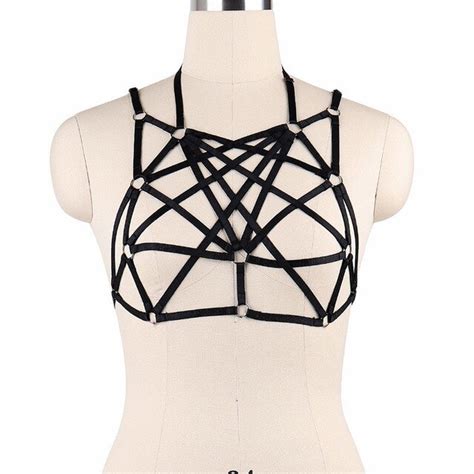 jlx harness criss cross body harness punk goth cage bra sexy black 90 s cupless sexual love