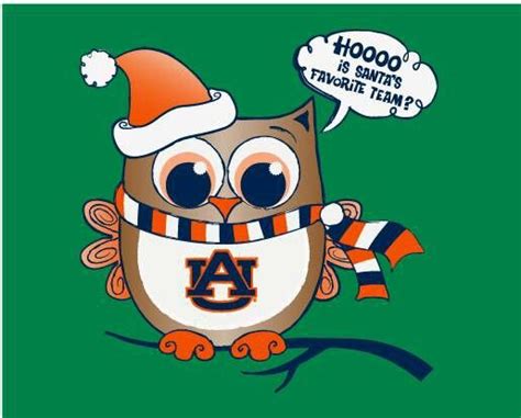 An Owl Wearing A Santa Hat And Scarf With The Word Auburn On Its Chest