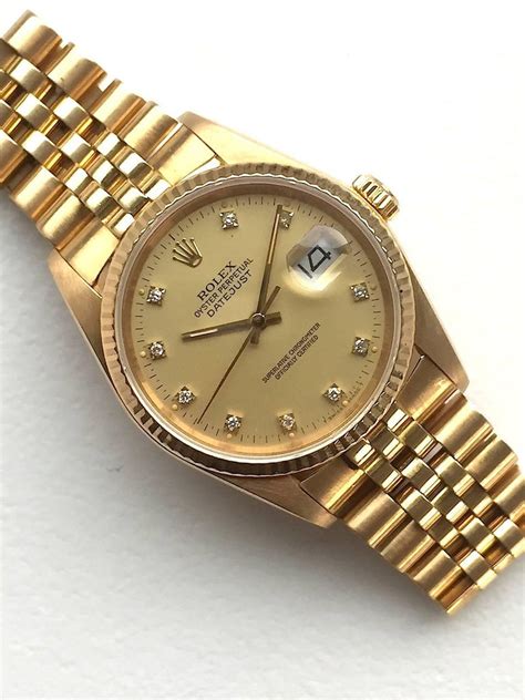 The crown is completely screwed. Rolex Yellow Gold Diamond Dial Oyster Perpetual Datejust ...