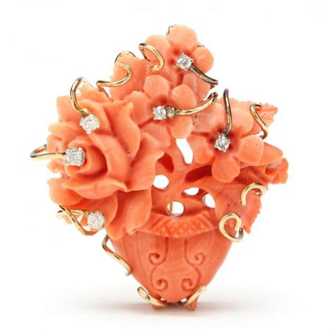 Kt Coral And Diamond Brooch Lot The Summer Catalogue Auctionjun