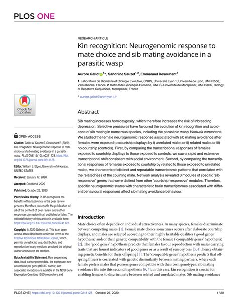 Pdf Kin Recognition Neurogenomic Response To Mate Choice And Sib Mating Avoidance In A