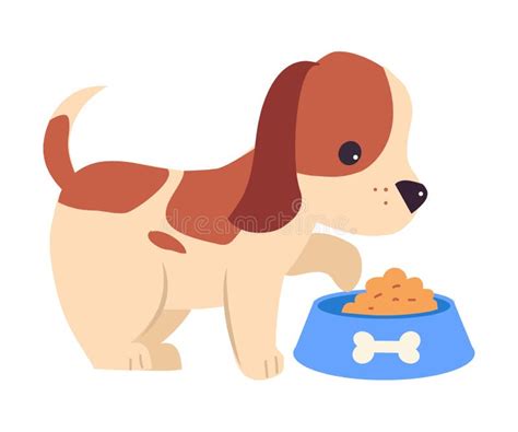 Brown Pet Dog Eating Dog Food Animal Emotion Cartoon Illustration