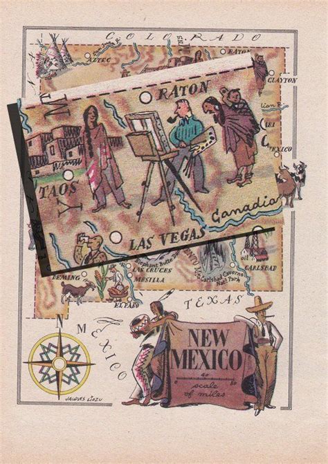 Map Of New Mexico From 1946 By French Artist Jacques Liozu Etsy