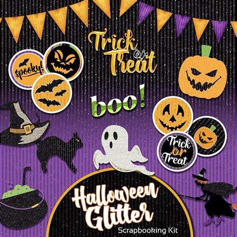 Halloween Digital Scrapbooking Kit Halloween Glitter