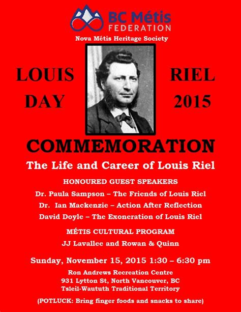 Louis Riel Day Commemoration November 15 2015 Bc Métis Federation