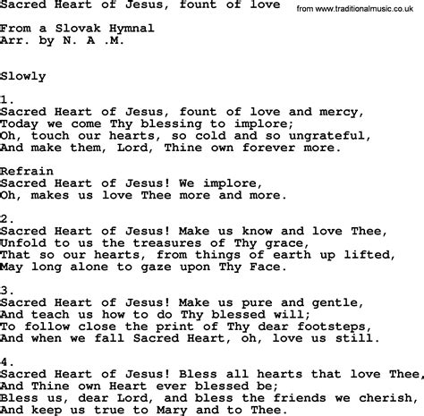 Catholic Hymns Song Sacred Heart Of Jesus Fount Of Love Lyrics And Pdf