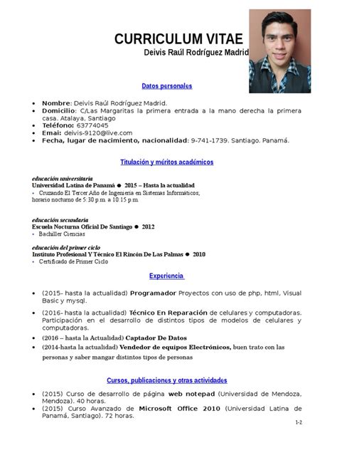 Currículum Vitae Ejemplo Ejemplo De Cv En Espanol Micvideales