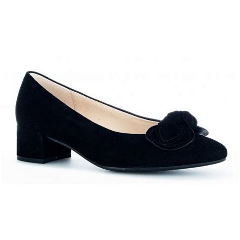 Womens 44217 Hooty Black Suede Slip On Block Heeled Pump Shoes