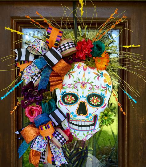 Day Of The Dead Sugar Skull Wreath Loaded With Color For Halloween