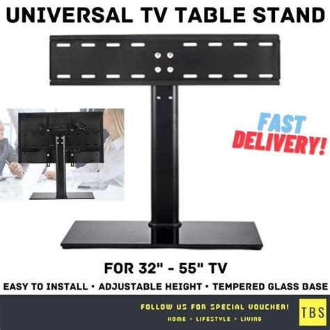 Universal Tv Rack Mount Table Stand Adjustable Height Tempered Glass