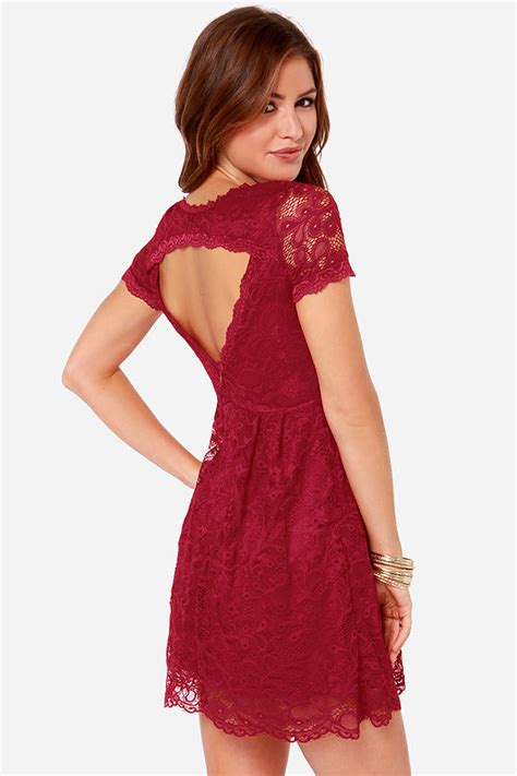 Pretty Wine Red Dress Lace Dress Short Sleeve Dress Lulus