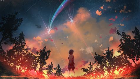 Download Your Name Anime Scenery Comet Night Wallpaper Wallpaper