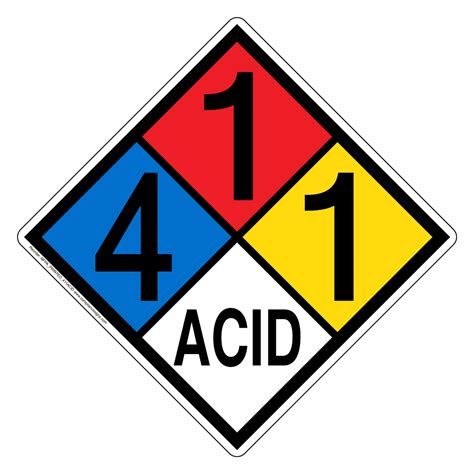 NFPA Diamond 4 1 1 ACID Hazard Label Signs