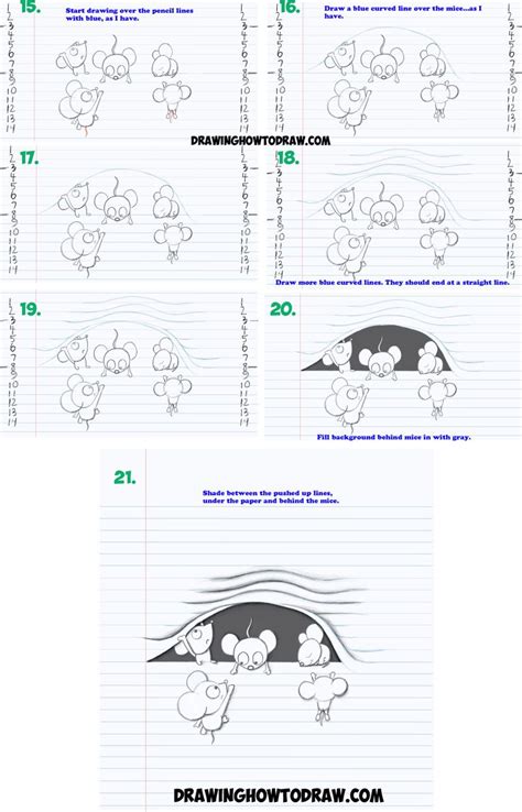 Learn How To Draw Optical Illusion Of Cartoon Mice Characters Climbing