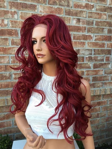Fiery Red Curly Human Hair Blend Lace Wig 24 By Nikkibellahair Gekleurd Haar Kleur Haar Rood
