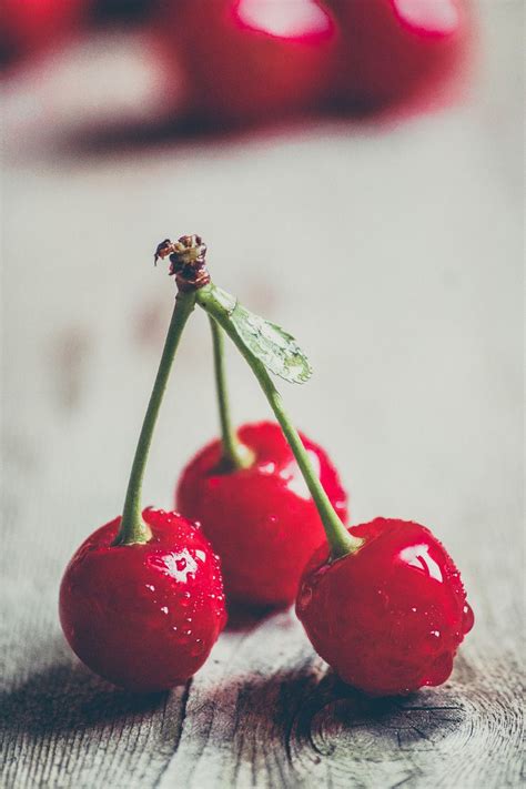 Yummy Food Delicious Wooden Background Food Photo Berries Cherry