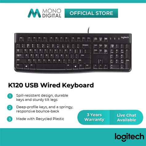 Logitech Wired Keyboard K120 With Quiet Typing Comfortable Spill