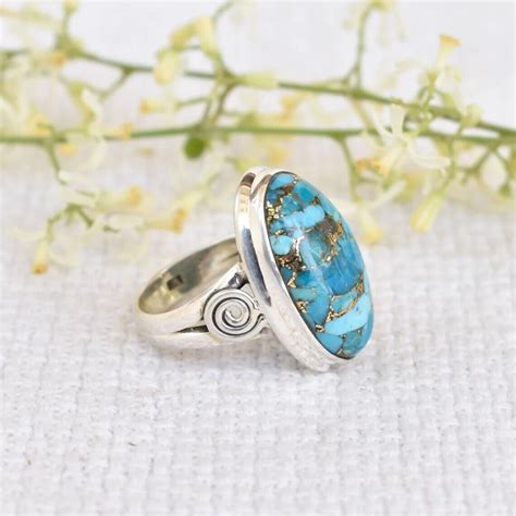 Blue Copper Turquoise Gemstone Sterling Silver Handmade Ring All
