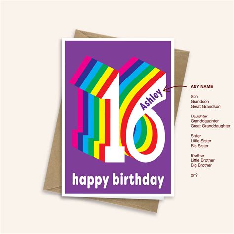 Personalised 16th Birthday Card For Boy For Girl 16 Birthday Etsy