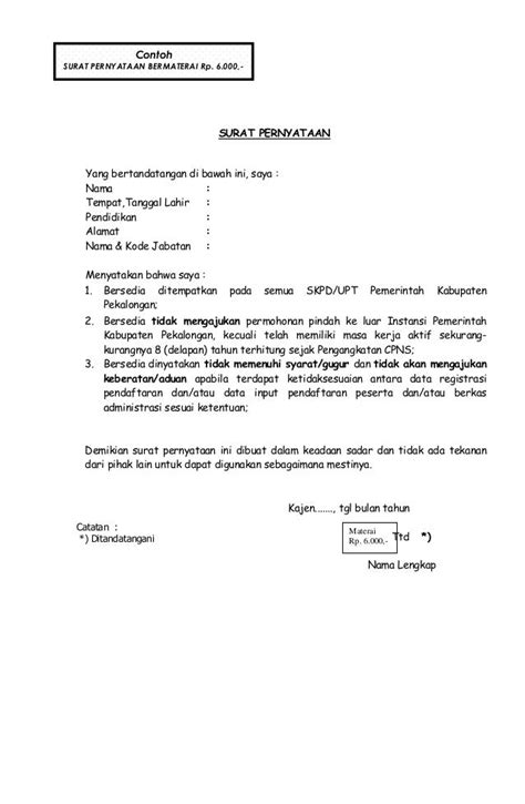 Contoh Surat Pernyataan Bersedia Ditempatkan Diseluruh Wilayah