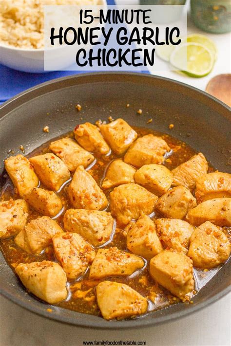 Throw it in the oven and in less than 15 minutes you'll be sitting down to a tasty meal. 15-minute honey garlic chicken (+ video) - Family Food on ...