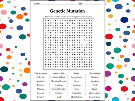 Genetic Mutation Word Search Puzzle Worksheet Activity Teaching Resources