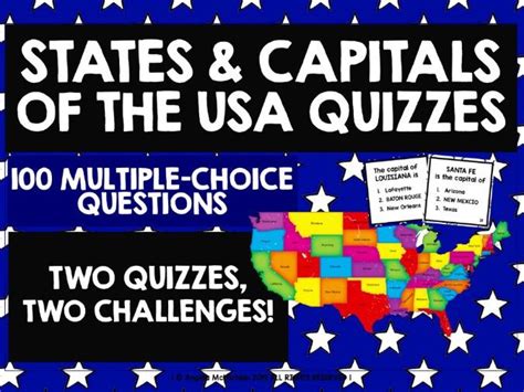 Geography Quiz States And Capitals Of The Usa Teaching Resources