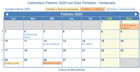 Calendario Febrero 2020 Para Imprimir Venezuela