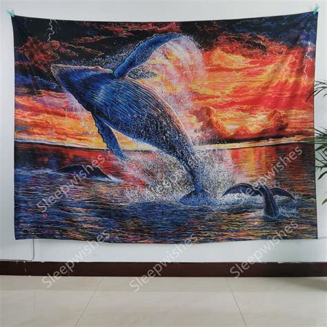 Whale Tapestry Sunset Sea Tapestry Animal Tapestries Natural Etsy