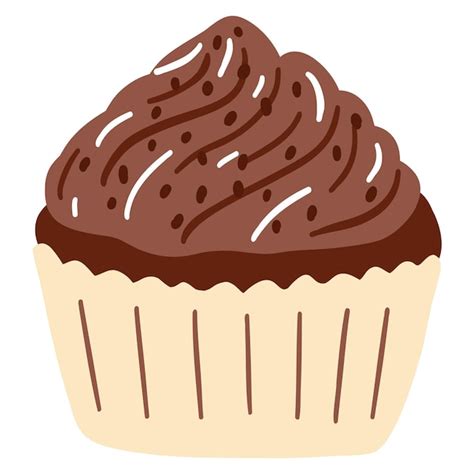 Premium Vector Hand Drawn Delicious Chocolate Cupcake In Cartoon