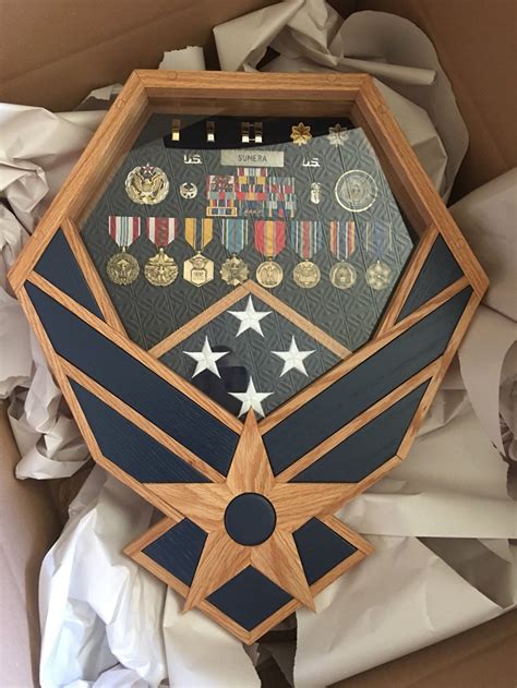 Air Force Shadow Box Falcon With Oak And Blue Inlays Etsy Shadow Box