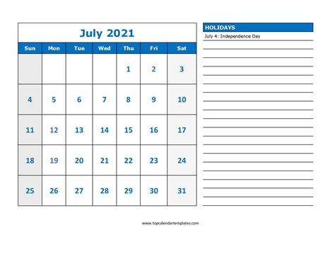 You may download these free printable 2021 calendars in pdf format. Printable July 2021 Calendar Template - PDF, Word, Excel