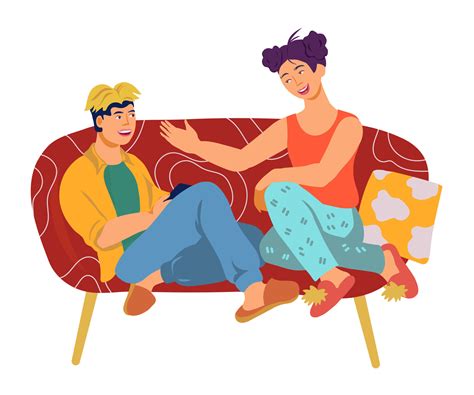 Man And Woman Cartoon Characters Couple Or Roommates Sitting On Coach