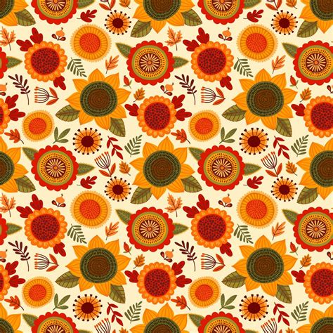 Folk Seamless Pattern With Autumn Flowers Leaves And Berries 675091
