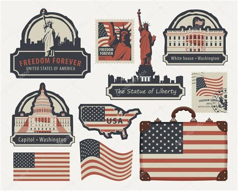 Vector Set Of American Symbols And Architectural Landmarks Of The