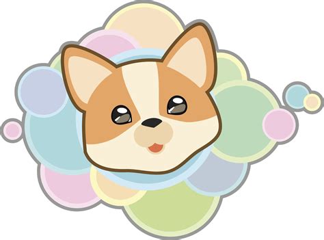 Cute Adorable Kawaii Puppy Dog Cartoon With Rainbow Bubbles Shiba In