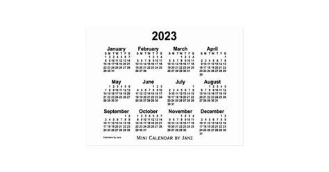 2023 White Mini Calendar By Janz Postcard Uk